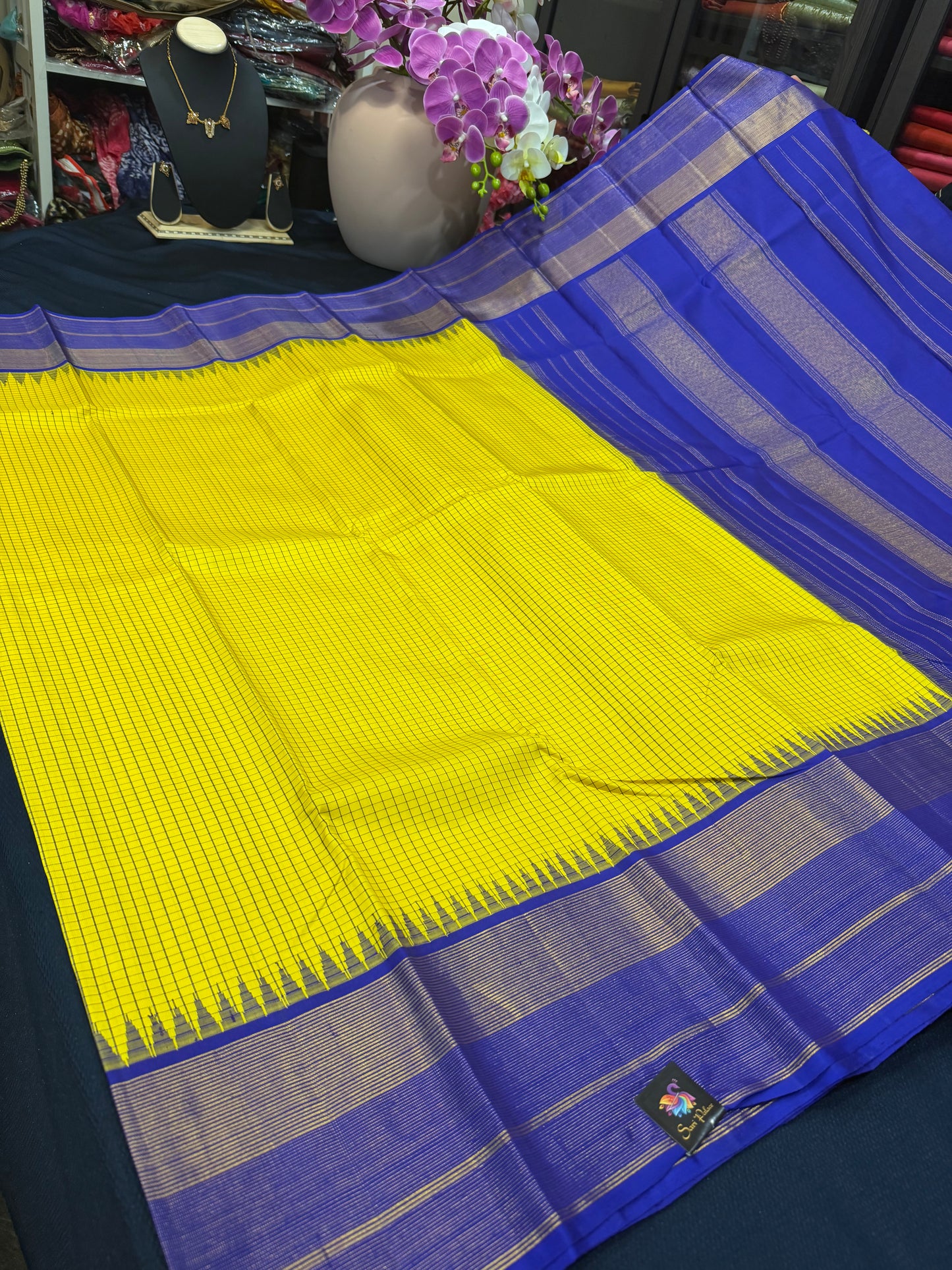 1g Gold Kanchipuram Pure Silk Saree Yellow Kanjivaram Sari SPK208