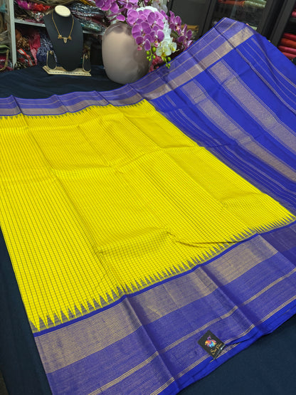 1g Gold Kanchipuram Pure Silk Saree Yellow Kanjivaram Sari SPK208