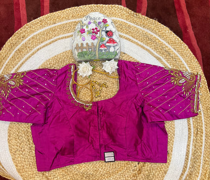 40” Aari hand Worked Sari Blouse Indian Top Choli Silk Pink B26