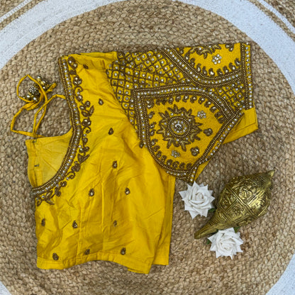 L42” XL Size 12 size Aari Worked Sari Blouse Indian Saree Top Yellow B237
