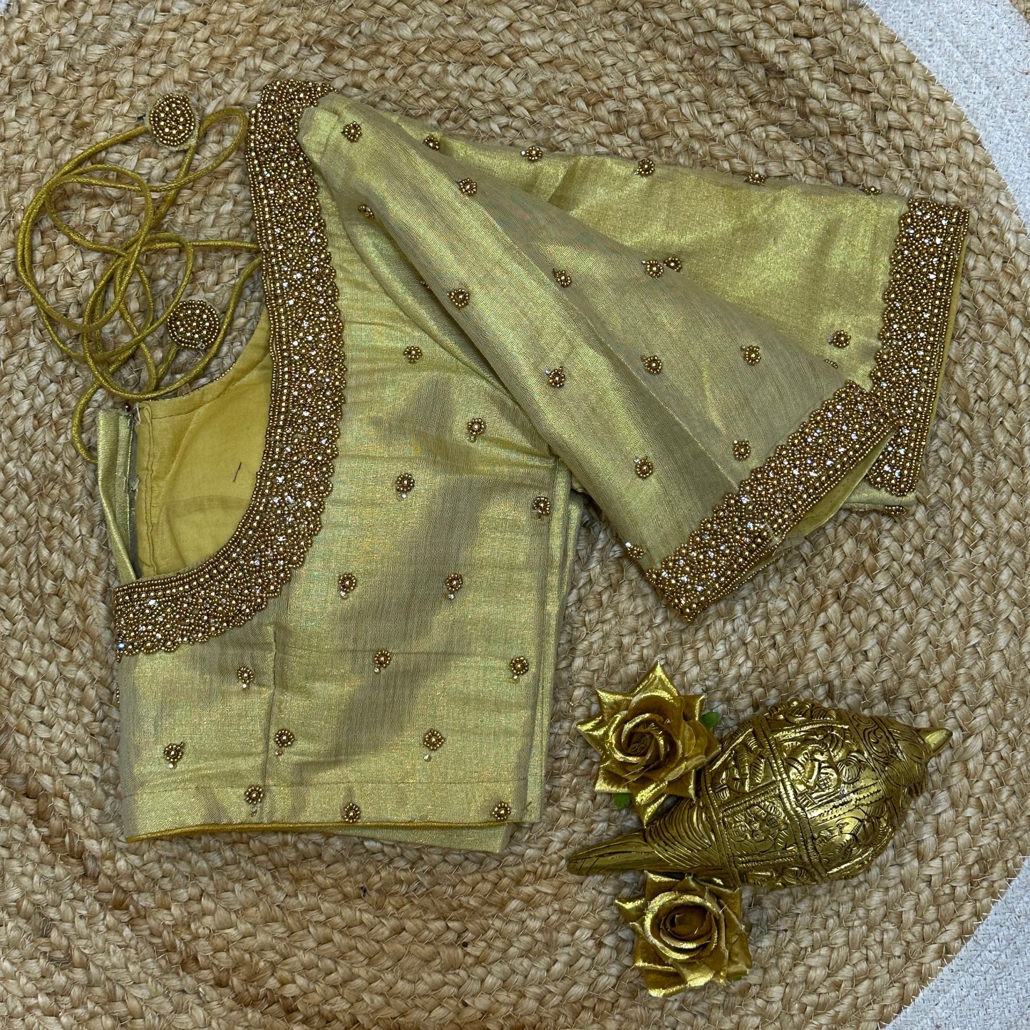 36” Small size Aari Worked Sari Blouse Indian Saree Antique Gold B206