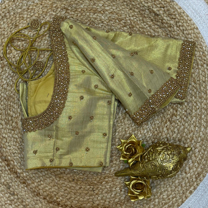 36” Small size Aari Worked Sari Blouse Indian Saree Antique Gold B206