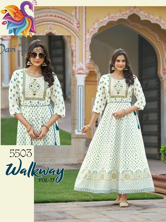 Navy Blue Indian Ladies Rayon Long Kurti Bollywood Dress SS38