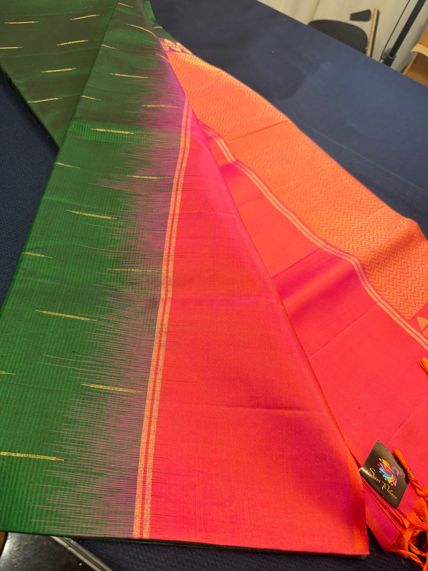 Kanchipuram Soft Silk Saree Pure Silk Sari Green Orange Colour | SS2