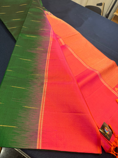 Kanchipuram Soft Silk Saree Pure Silk Sari Green Orange Colour | SS2
