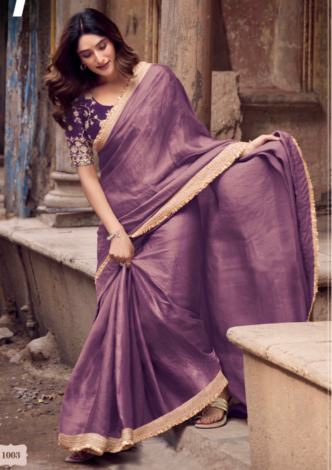 Indian Fancy Party wear Saree Fendi Silk Bollywood Plain Dual Tone Sari S148