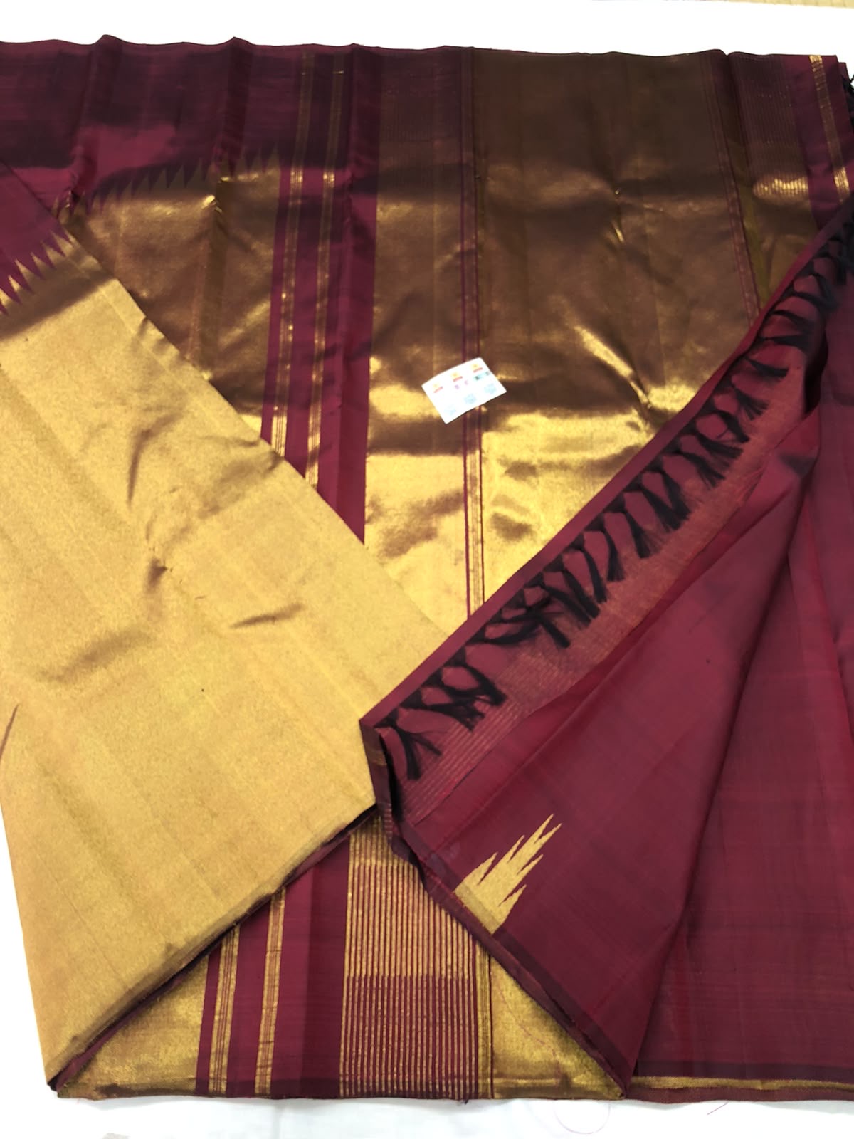 Raising Border Kanchipuram Pure Silk Saree Maroon Indian Kanjivaram Sari| SPK356