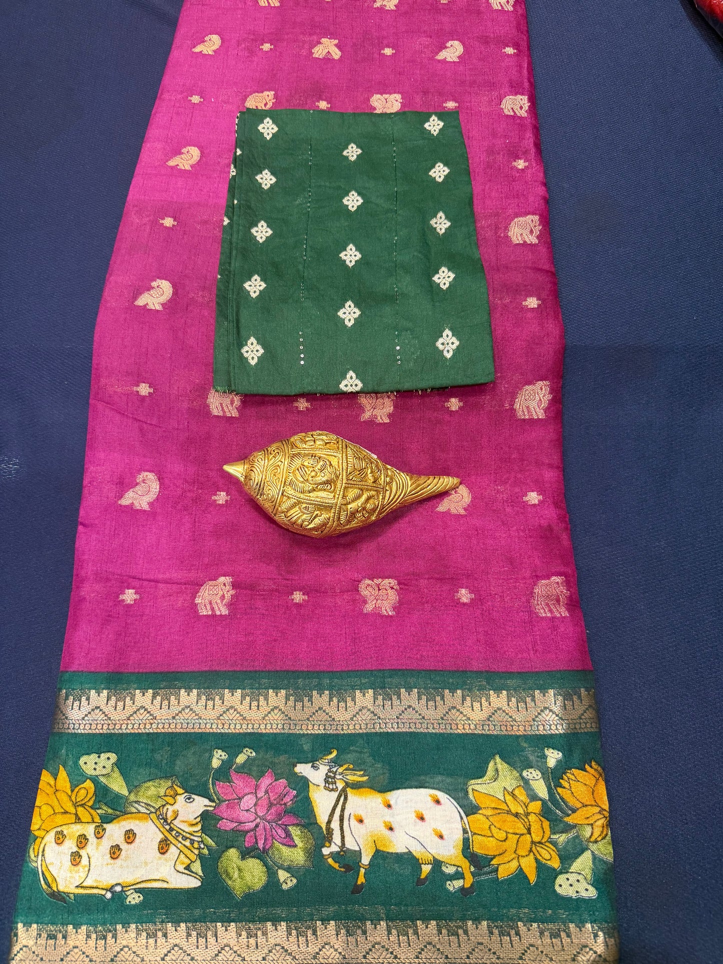 Blue Pichwai Silk Sari Indian Fancy Saree C4