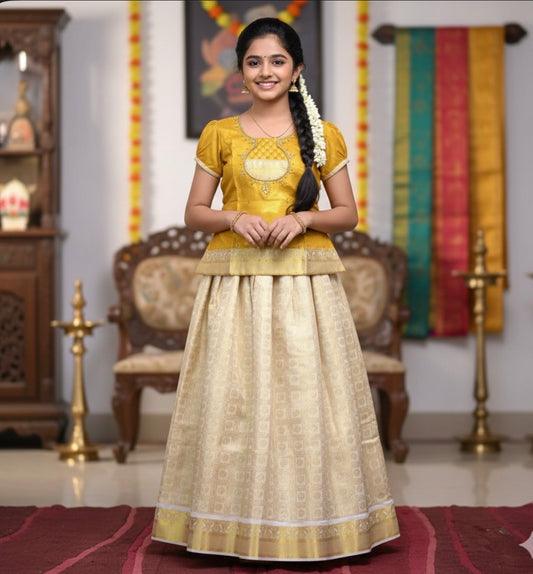 36” Size 10 Indian Lehenga Pattu Pavadai Sattai Skirt Top G10