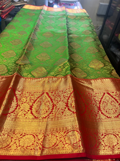 Bridal Kanchipuram Pure Silk Saree Green Kanjivaram Sari| SPK170