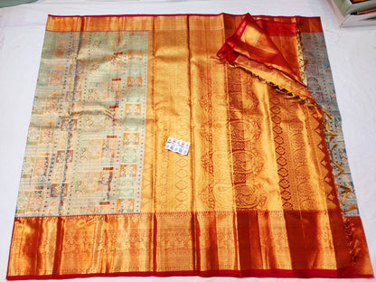 Kanchipuram Pure Silk Saree Bridal Blue Kanjivaram Sari SPK245