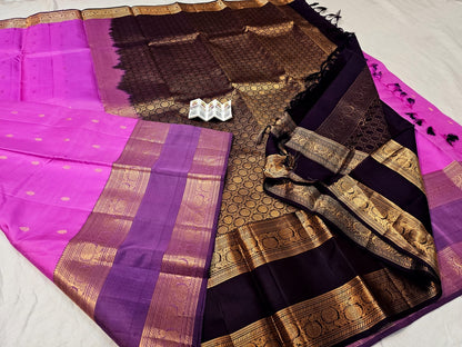 Kanchipuram Pure Silk Saree Bridal Pink Kanjivaram Sari SPK281