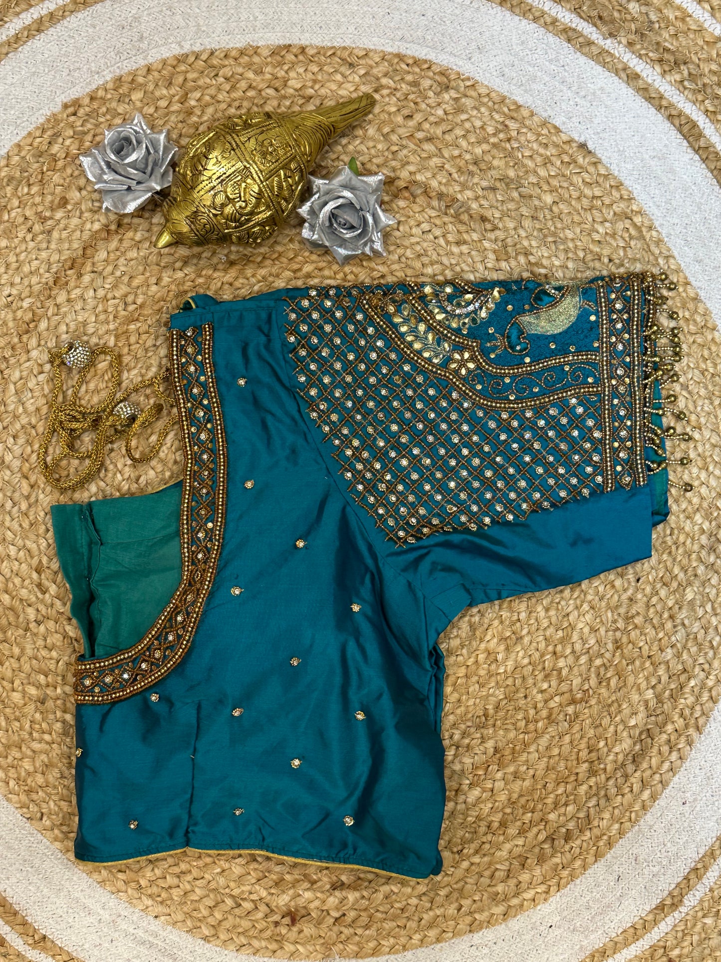 48” Size 18 Aari Worked Sari Blouse Indian Saree Top Silk B129