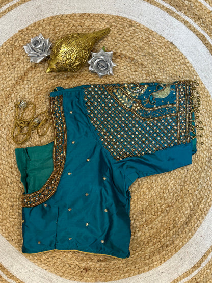 48” Size 18 Aari Worked Sari Blouse Indian Saree Top Silk B129