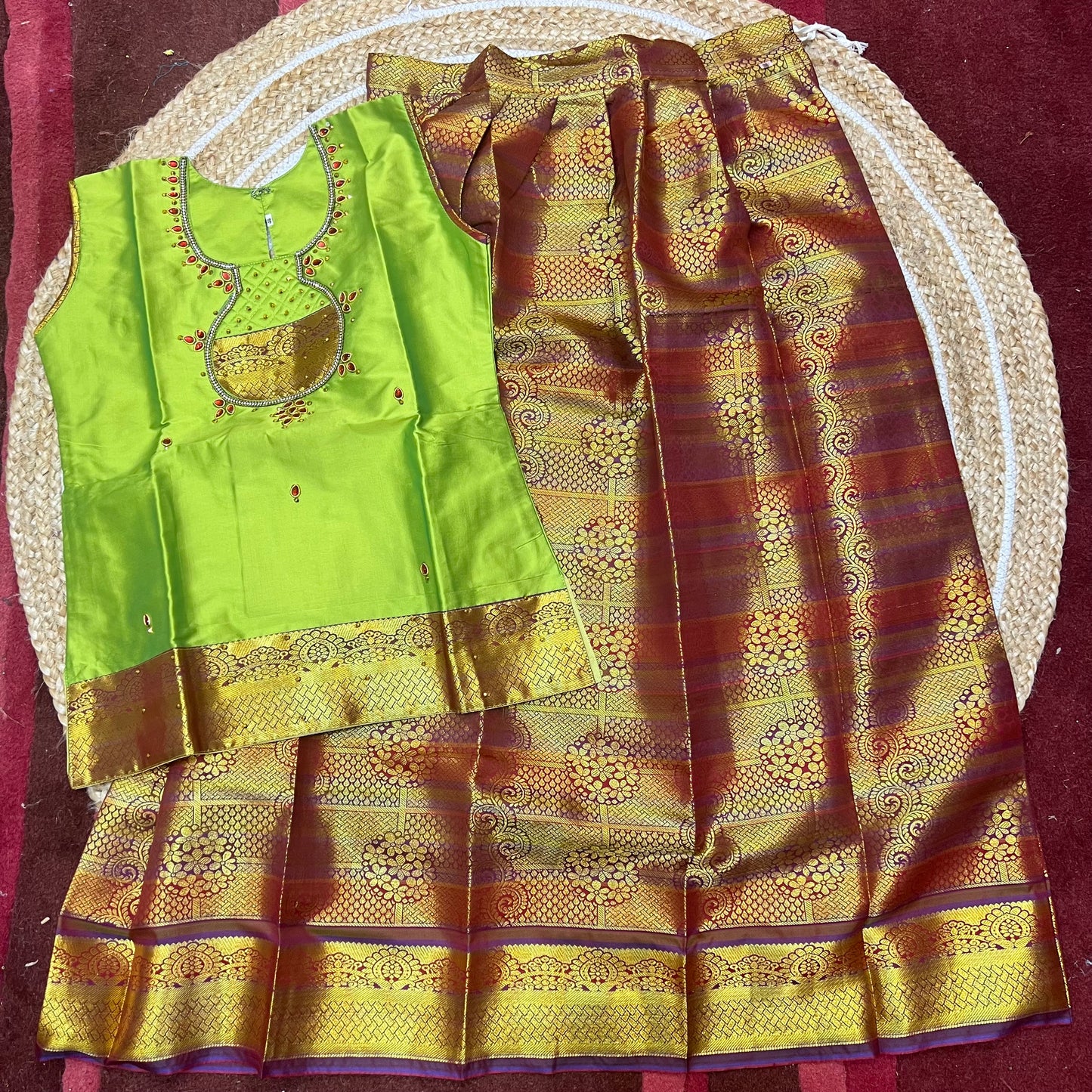 36” kids wear Lehenga Pattu Pavadai Sattai Skirt Top G47