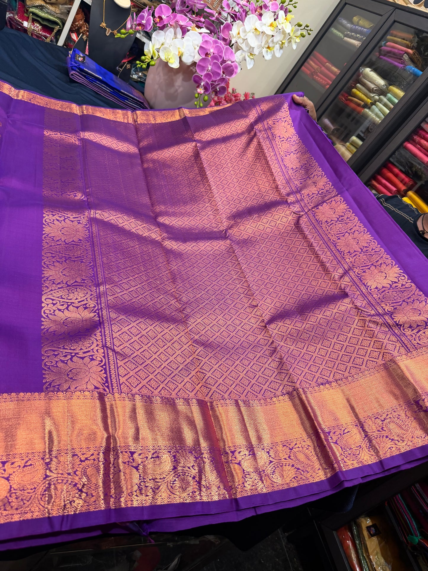 Kanchipuram Pure Silk Saree Purple Kanjivaram Sari SPK220