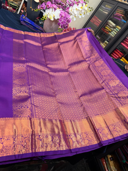 Kanchipuram Pure Silk Saree Purple Kanjivaram Sari SPK220