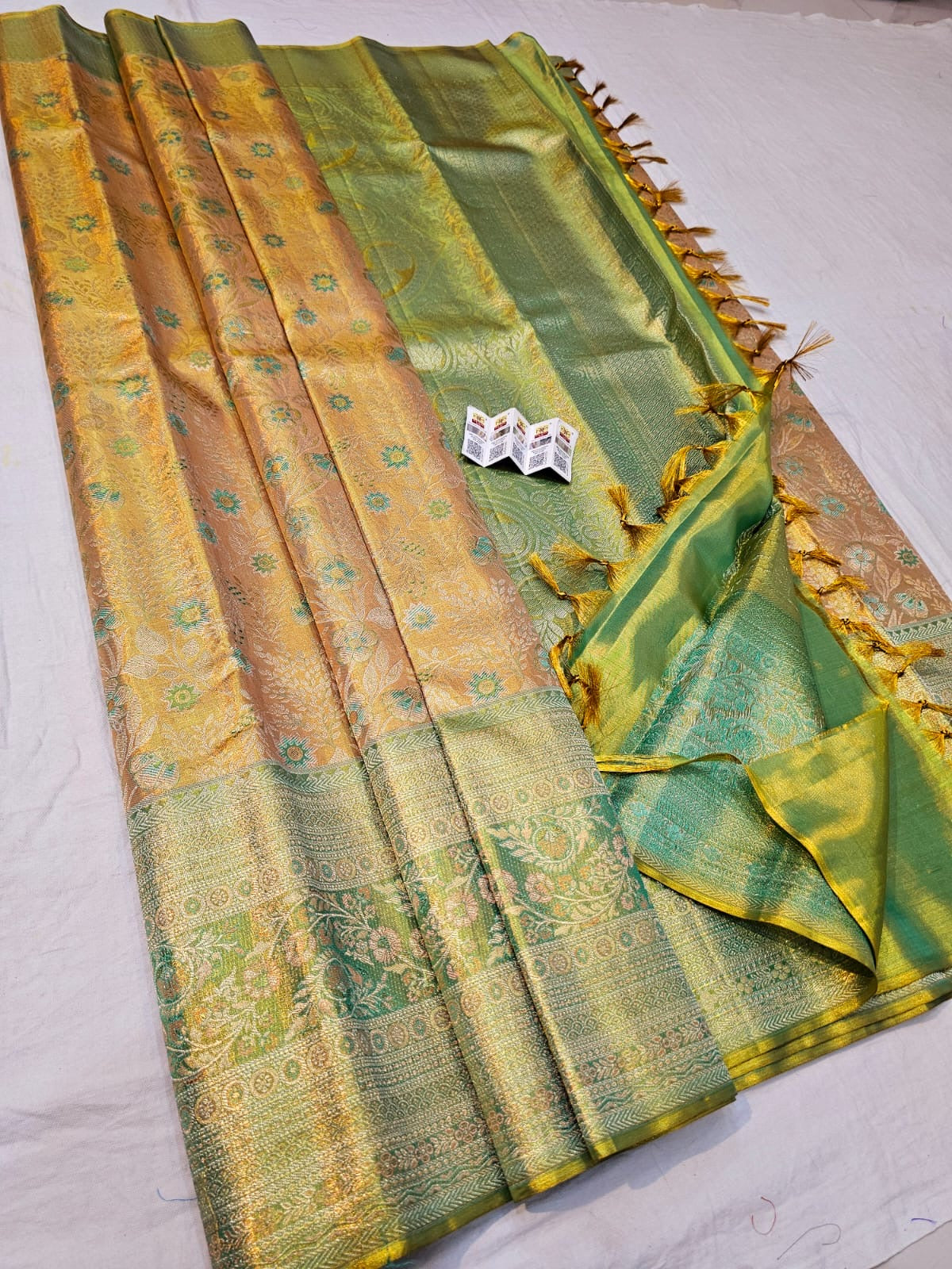 Kanchipuram Pure Silk Saree Bridal Gold Pista Kanjivaram Sari SPK290
