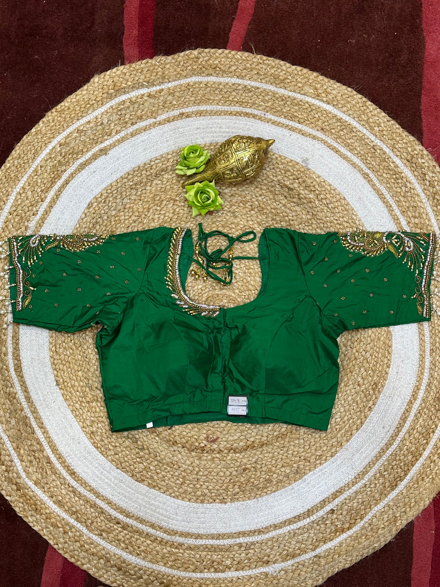 36” Small size Aari Worked Sari Blouse Indian Saree Royal Green B213