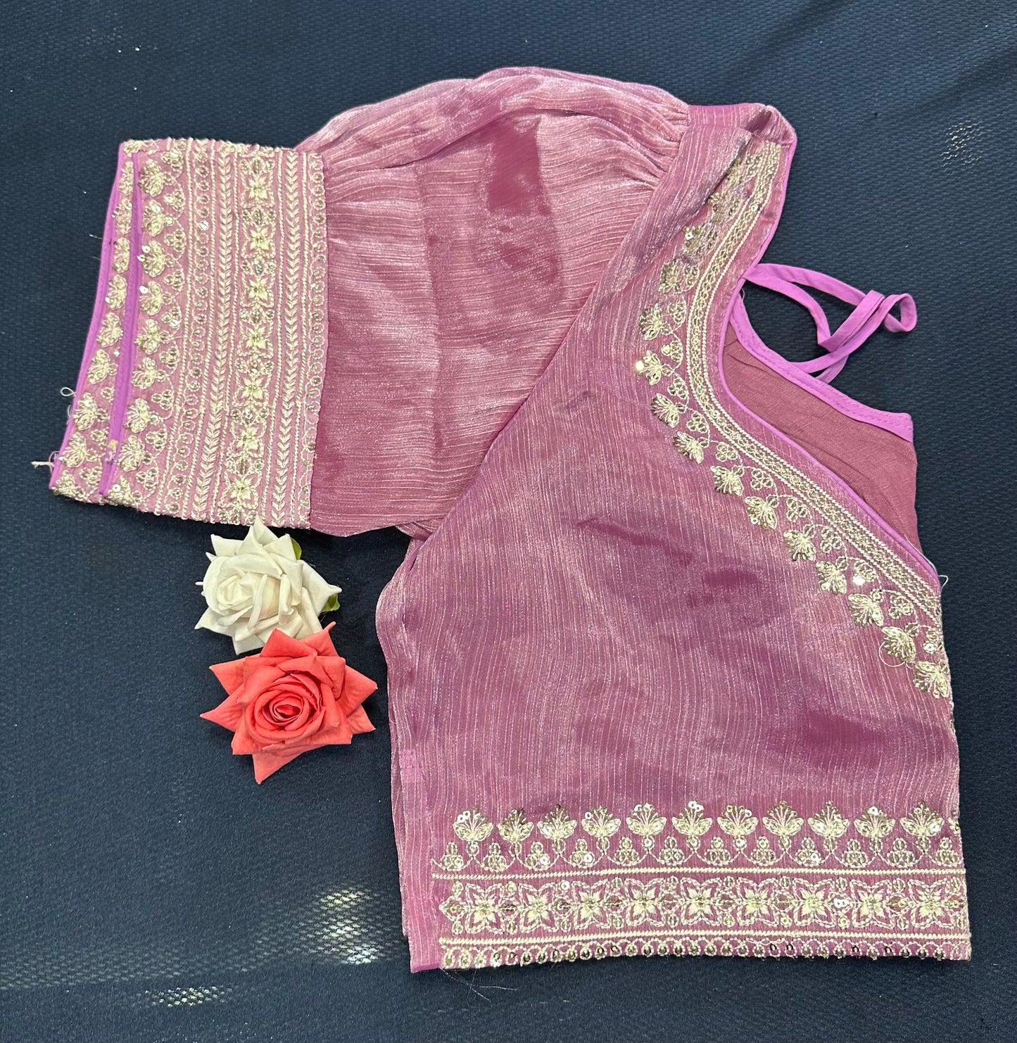 Navy Blue Sari Blouse Indian Saree Top Worked Choli B425
