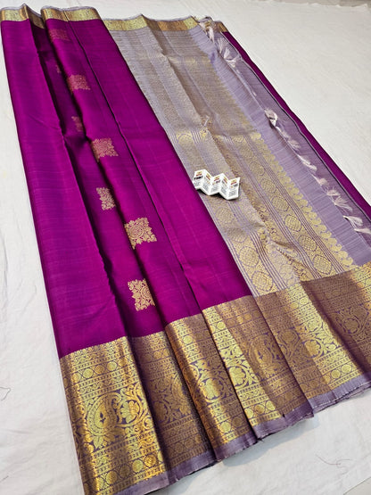 Kanchipuram Pure Silk Saree Bridal Magenta Kanjivaram Sari SPK289