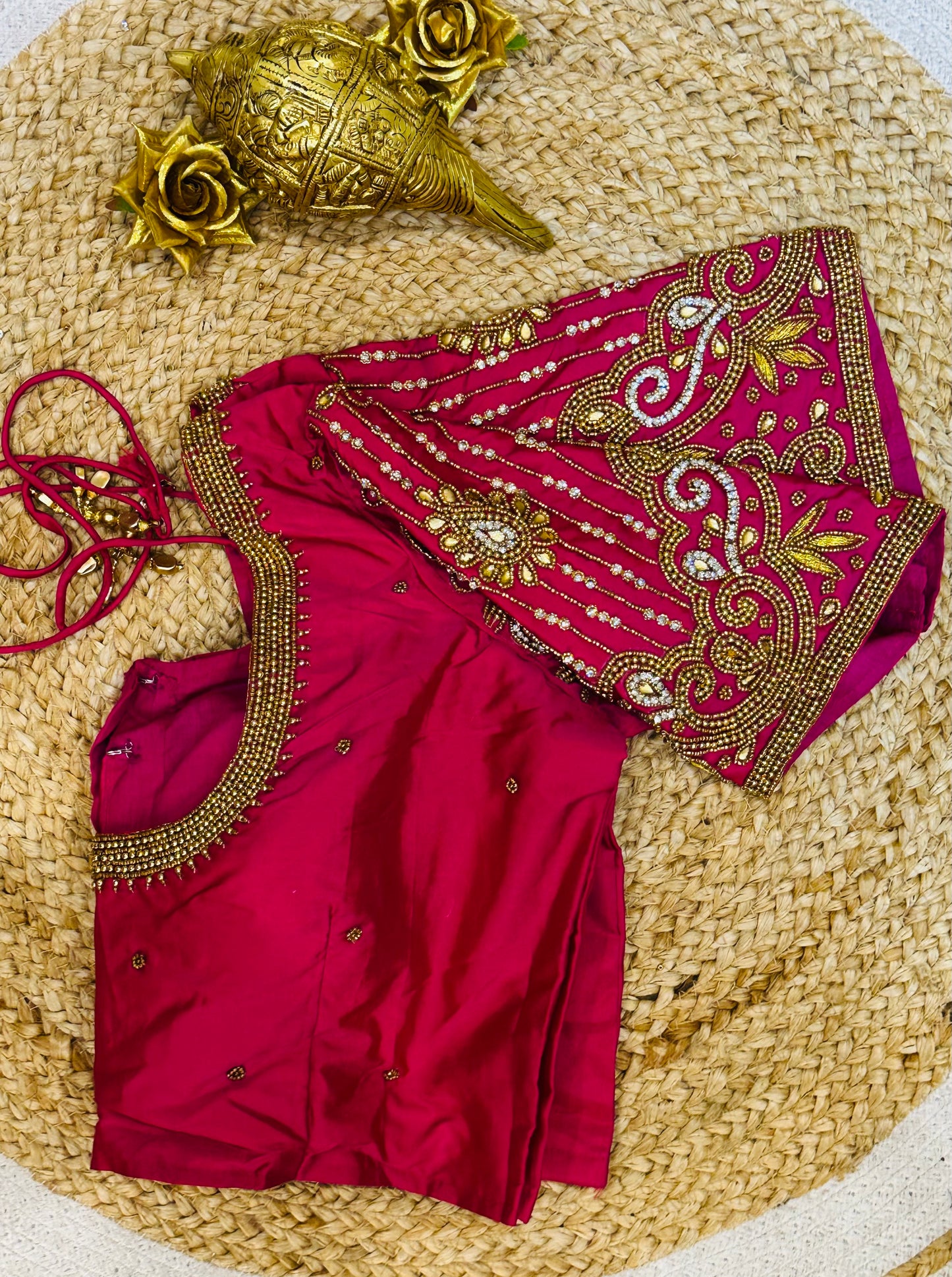 40” Size 10 Aari Worked Sari Blouse Indian Saree Top Silk Pink B84