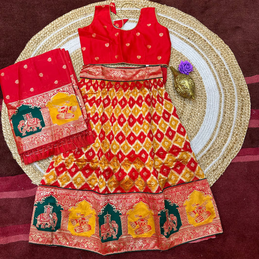 28” Size Age 6 Red Indian Lehenga Pavadai Sattai Skirt Top G78 Col 2