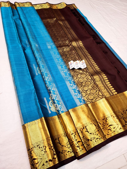 Kanchipuram Pure Silk Saree Bridal Blue Kanjivaram Sari SPK260