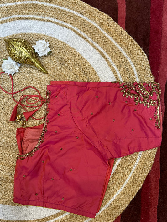 52” Size 22 Aari Worked Sari Blouse Indian Saree Top Silk Watermelon B53