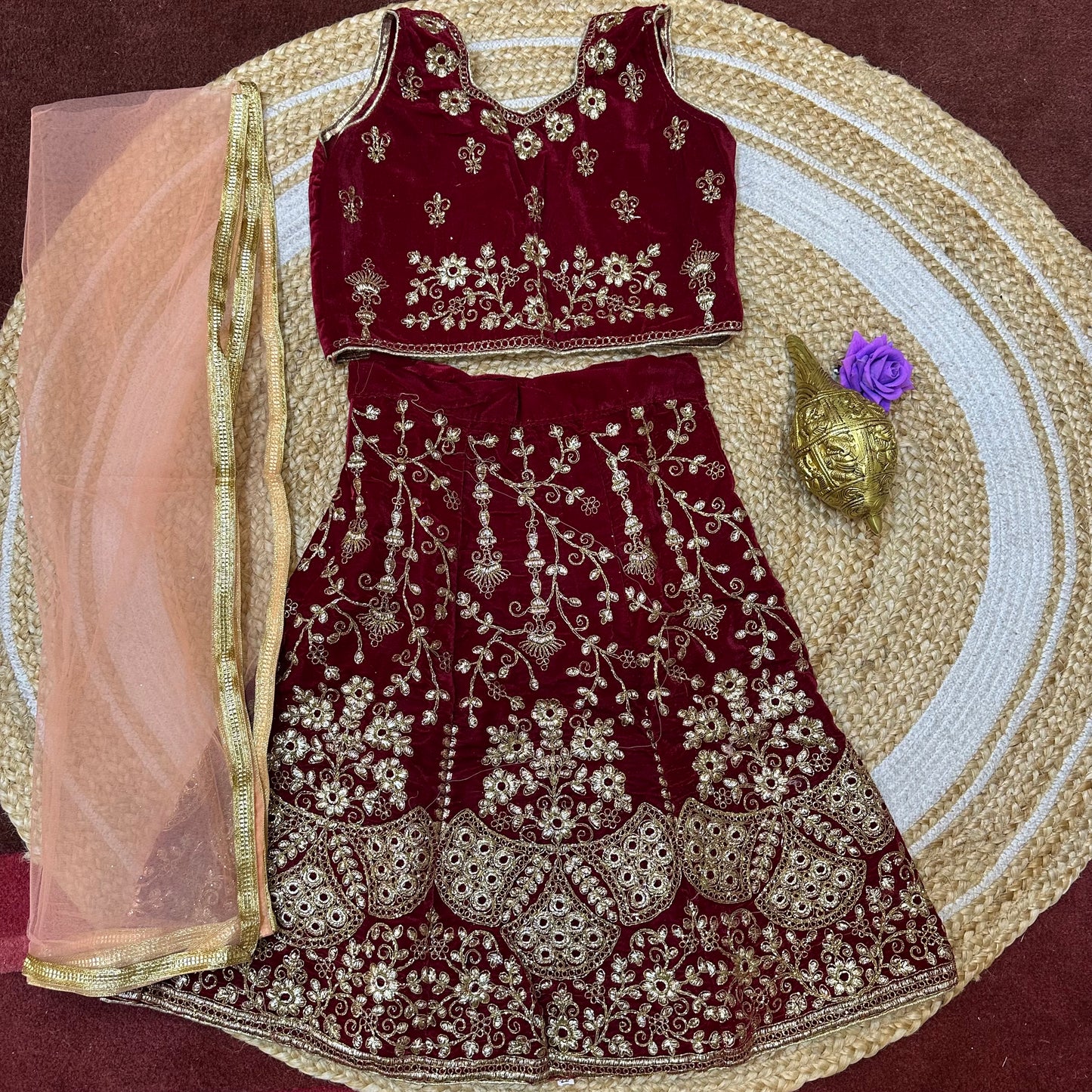 22” Size Age 3 Maroon Indian Lehenga Pavadai Sattai Skirt Top G79 Col 1