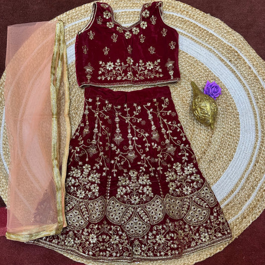 22” Size Age 3 Maroon Indian Lehenga Pavadai Sattai Skirt Top G79 Col 1