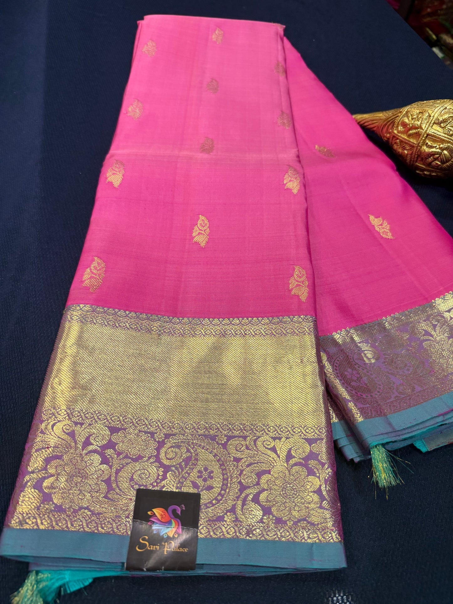 Kanchipuram Pure Silk Saree Pink & Green Kanjivaram Sari| SPK205