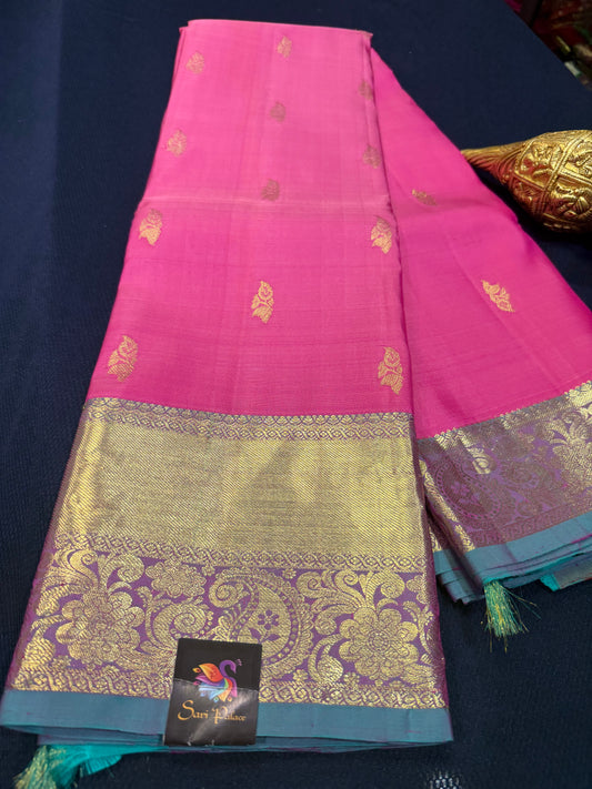 Kanchipuram Pure Silk Saree Pink & Green Kanjivaram Sari| SPK205