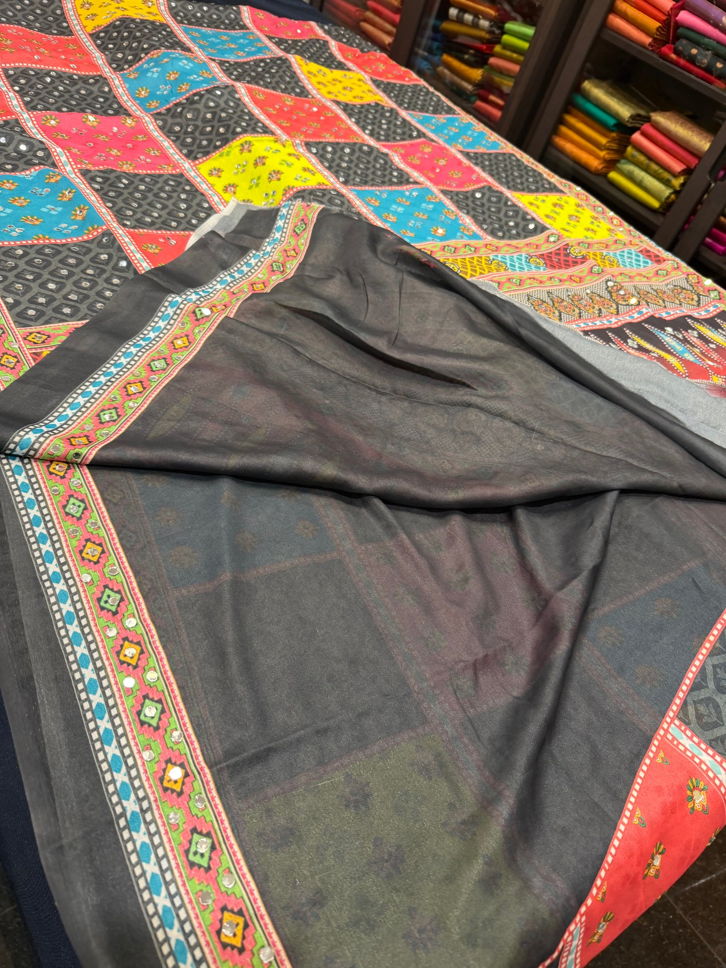 Multi coloured Mirror Worked Masakali Sari Indian Fancy Saree C3