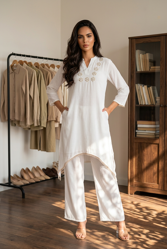 White Indian coord set Outfit Salwar Kameez Suit Z3