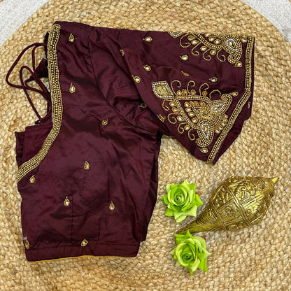38” M Size 8 Aari Worked Sari Blouse Indian Saree Top Brown B272
