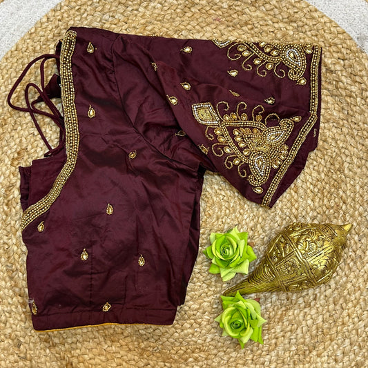 38” M Size 8 Aari Worked Sari Blouse Indian Saree Top Brown B272
