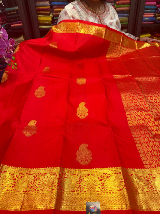 Kanchipuram Pure Silk handloom Saree Indian Kanjivaram Red Sari SPK360