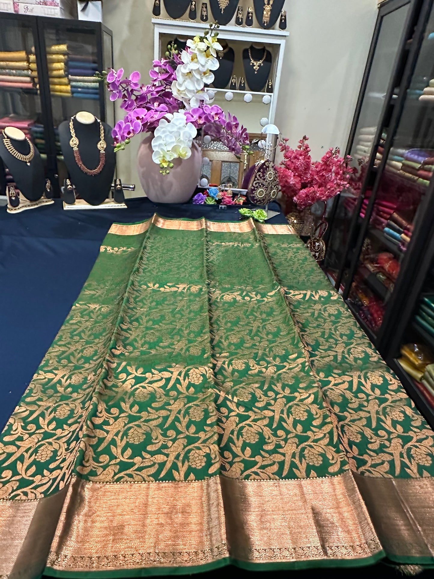 Kanchipuram Pure Silk Saree Green & Copper Kanjivaram Sari| SPK129