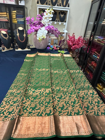 Kanchipuram Pure Silk Saree Green & Copper Kanjivaram Sari| SPK129