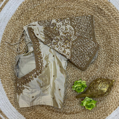 38” M Size 8 Aari Worked Sari Blouse Indian Saree Top Beige B279