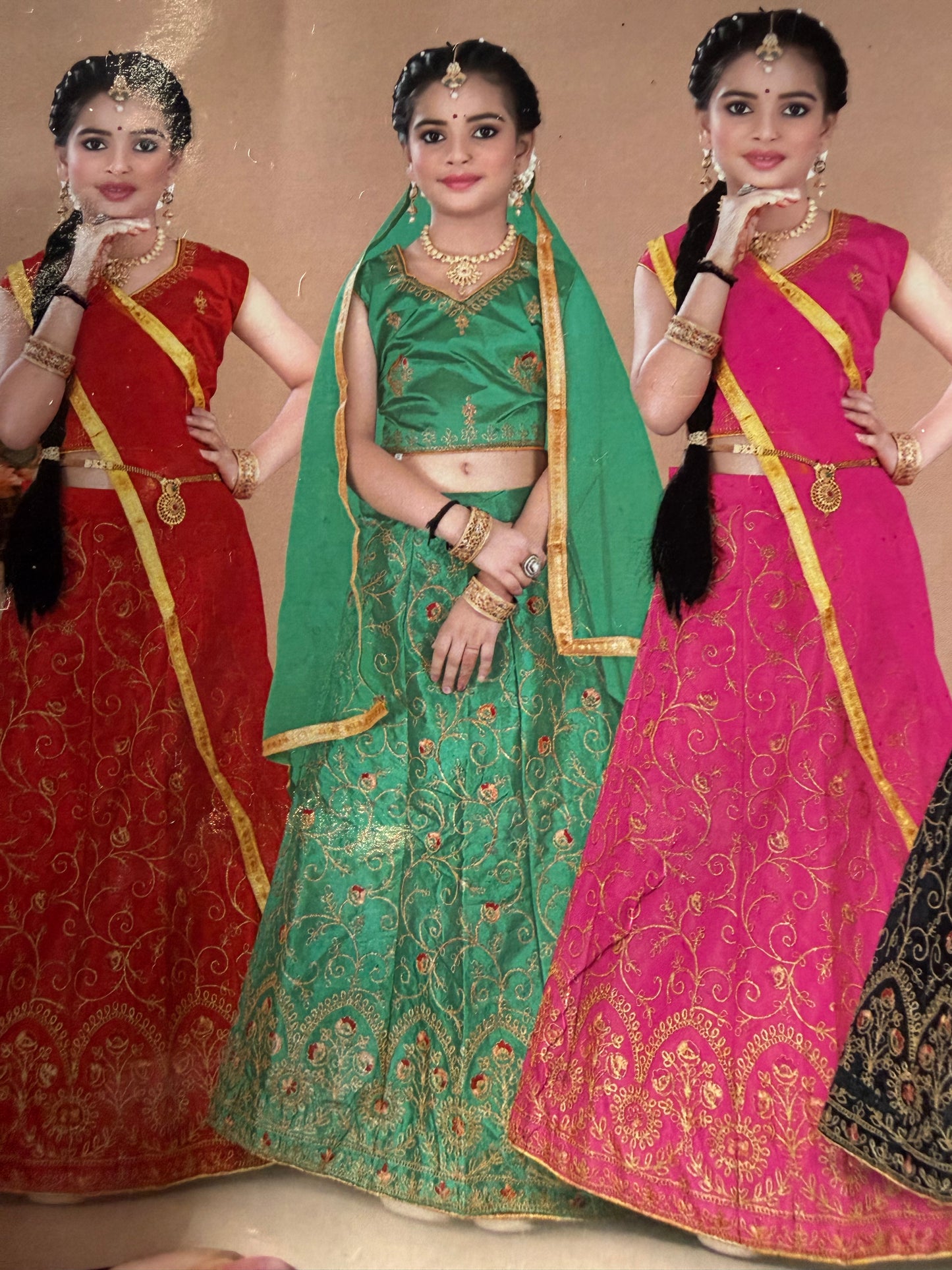 28” Size Age 5 to 6 Green Indian Lehenga Pavadai Sattai Skirt Top Lahenga G81