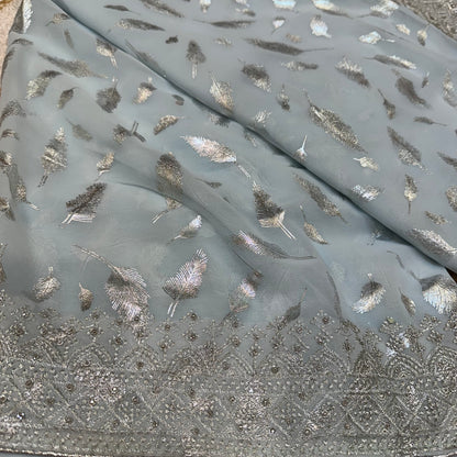 Sari Indian Fancy Party wear Georgette Grey Saree SAR11