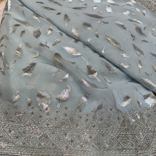 Sari Indian Fancy Party wear Georgette Grey Saree SAR11