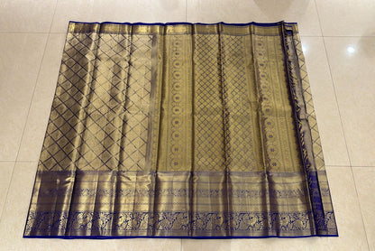 Kanchipuram Tissue Bridal Pure Silk Saree with Gold Zari Blue & Gold Sari| SPK098
