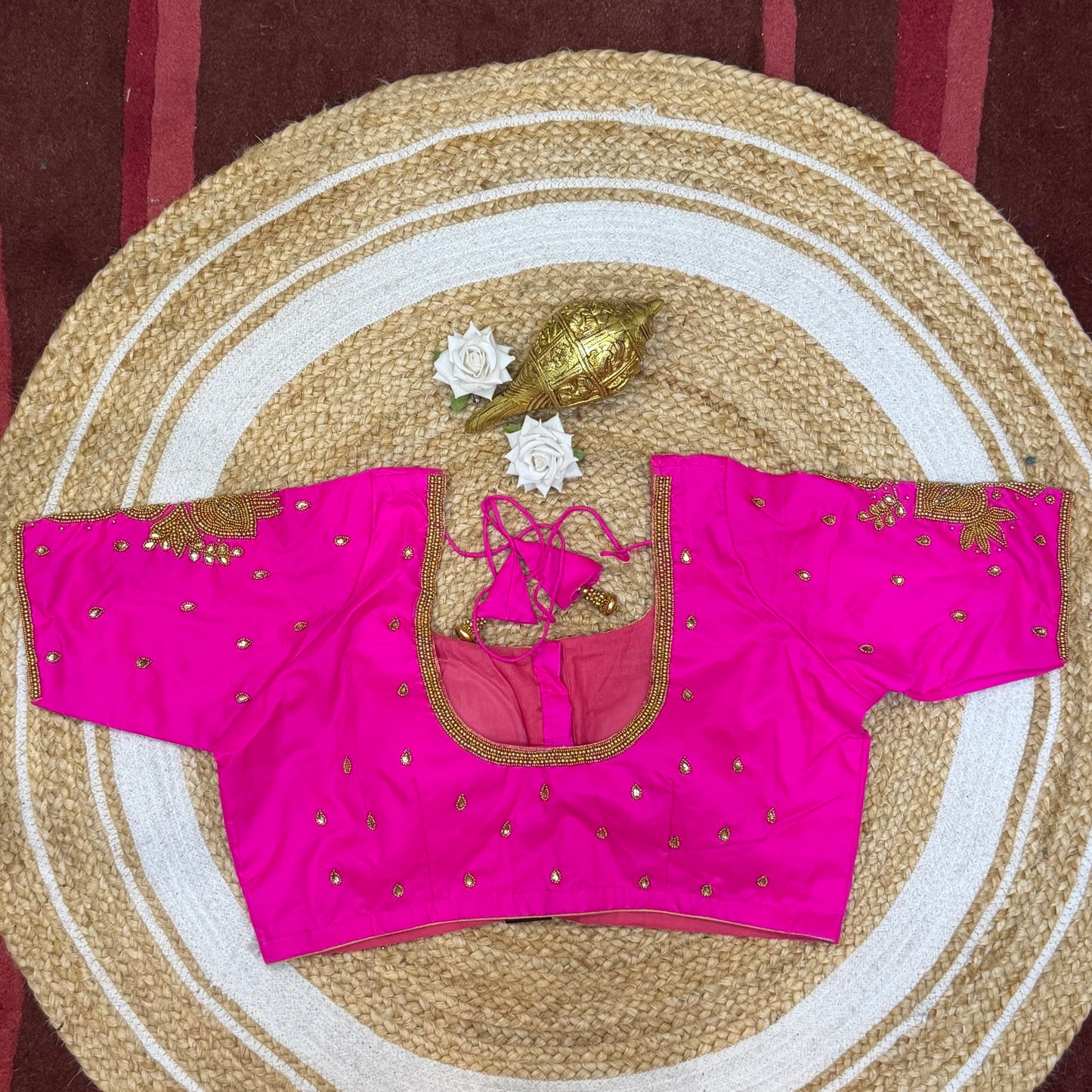 L42” XL Size 12 size Aari Worked Sari Blouse Indian Saree Top Hot Pink B240