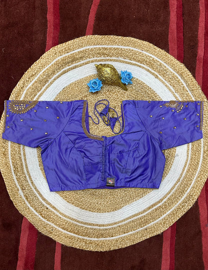 46” Size 16 Aari Worked Sari Blouse Indian Saree Top Silk Lavender/ Purple B195