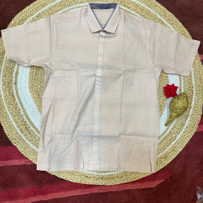 Men’s South Indian Vesti Shirt Combo Rose Gold Copper Tissue Dhotti V11