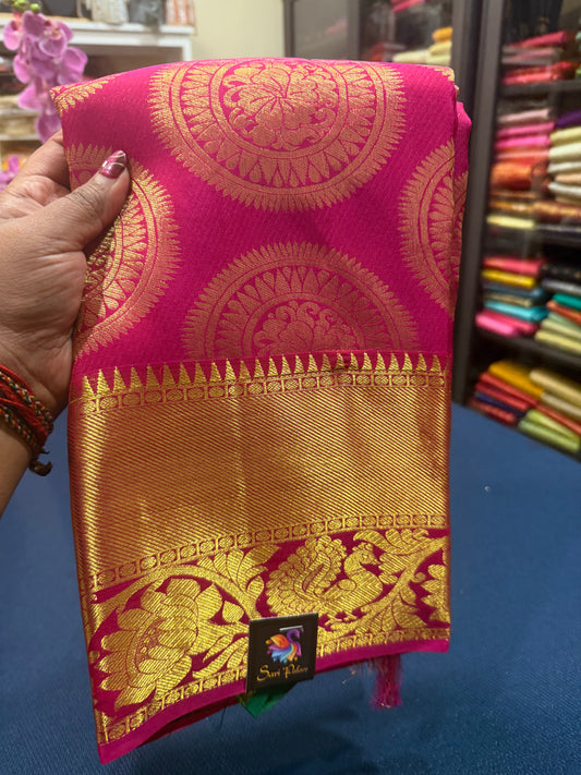 Bridal Kanchipuram Pure Silk Saree Kanjivaram handloom Pink Sari SPK466