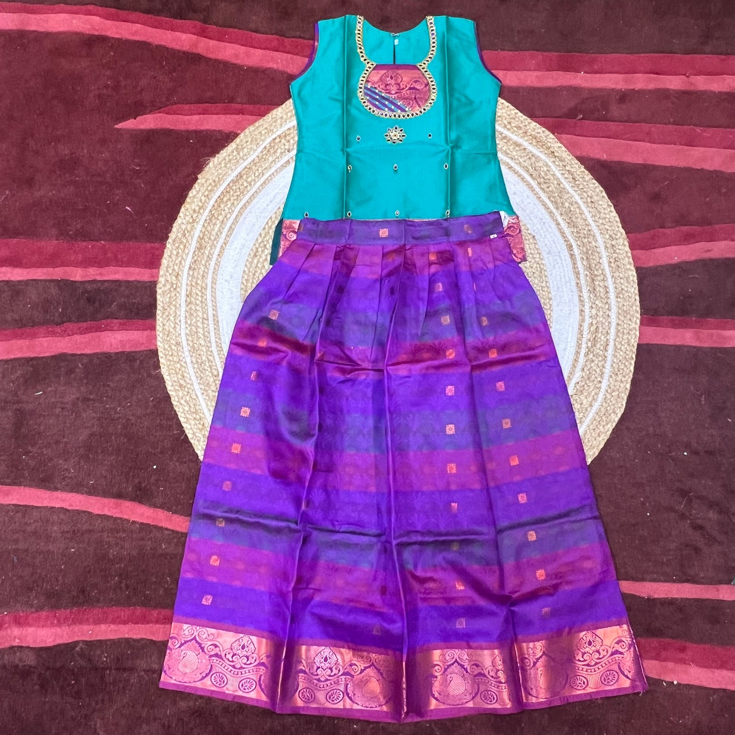 36”Size 9 Indian Lehenga Pattu Pavadai Sattai Skirt Top G45